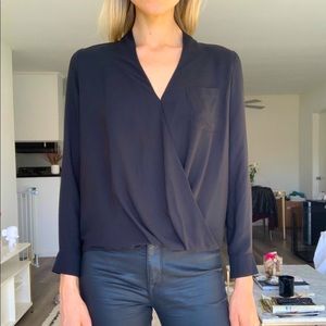 Top shop black long sleeved cross-front blouse